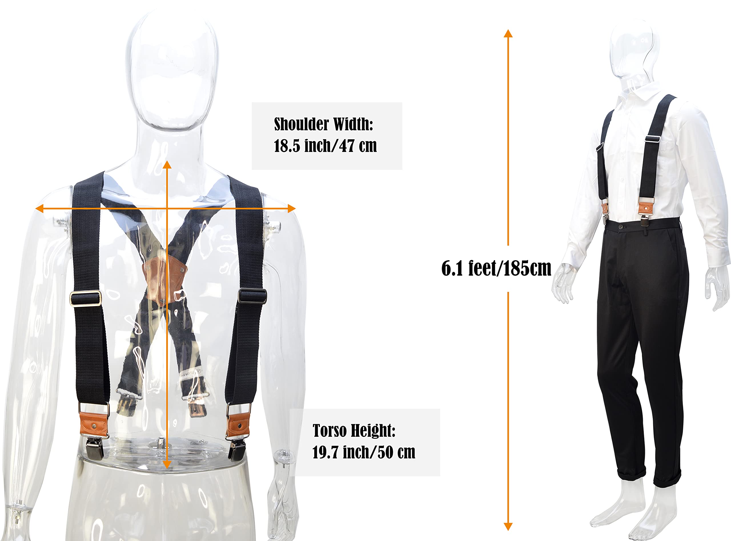 WELKINLAND 2Inch Suspenders for men heavy duty, Men's suspenders, Big Black suspenders for men, Black suspender man for jeans, Heavy Duty Work suspender for man