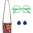 Costume Accessories Green Round Frame Glasses Bag Earrings Halloween Princess Party Cosplay Dress up