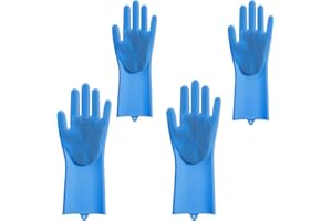 PEOKPIPLE 2 pairs Silicone Dishwashing & Pet Grooming Gloves - 2-in-1 Heat Resistant Gloves with High-Density Teeth, Enhanced Five Finger Design for Bathing, Cleaning Dishes, Cars, Dogs & Cats (Blue)