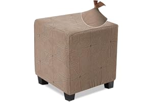 NeColorLife Ottoman Cover - Stretch Slipcover, Knitted Jacquard Fabric for Square Ottoman, Storage Stool, Footstool Protector (Light Coffee, 1PC)