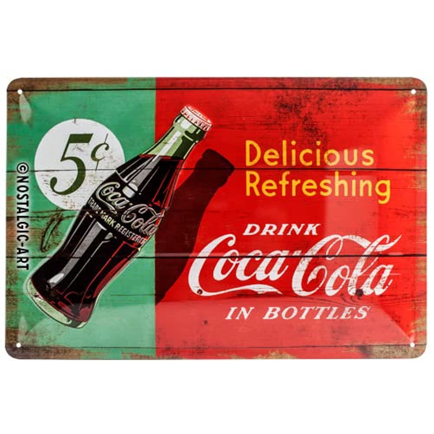 Nostalgic-Art Retro Tin Sign – Coca-Cola – Delicious Refreshing – Gift idea for Coke fans, Metal Plaque, Vintage design for decoration, 20 x 30 cm