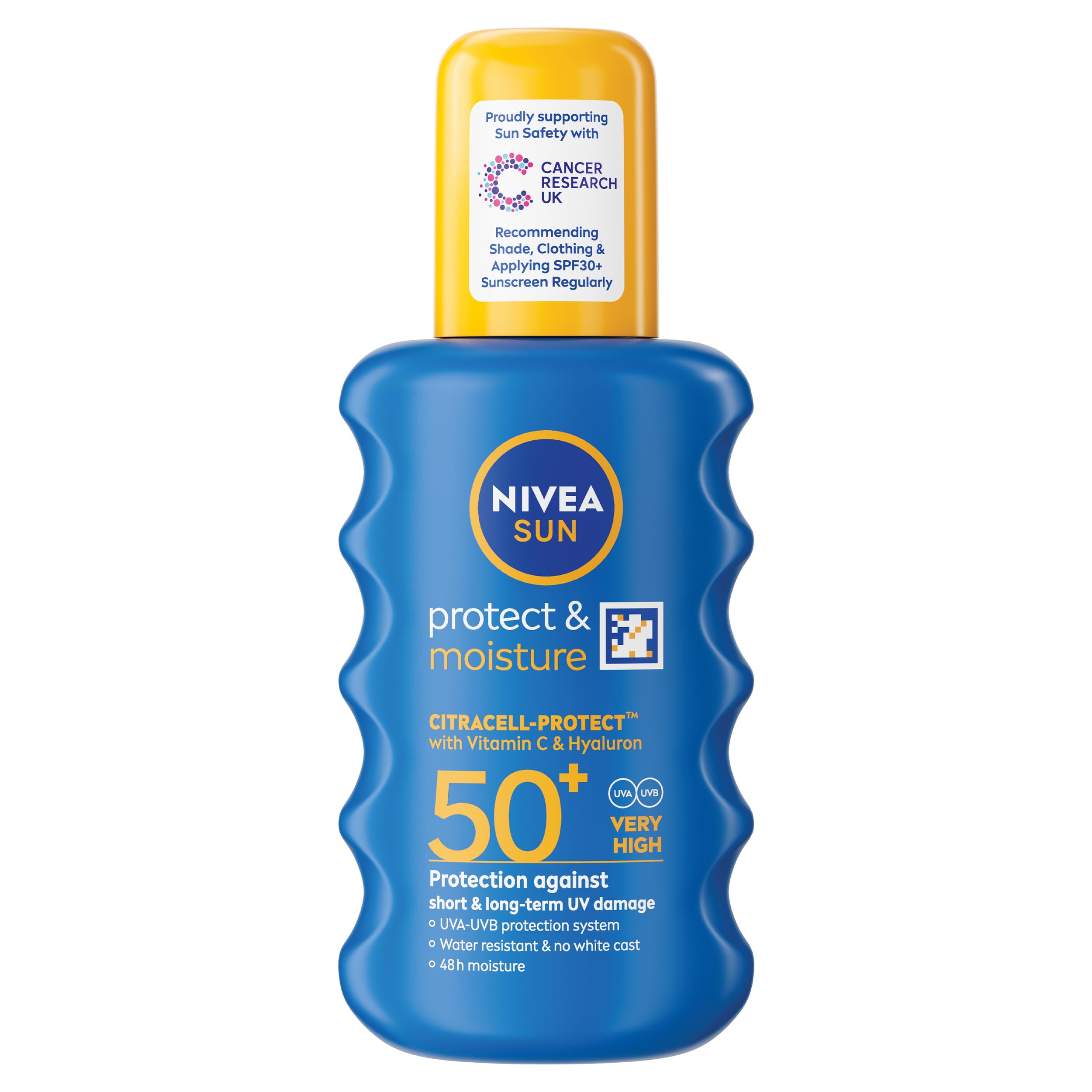 NIVEA SUN Protect & Moisture Sun Spray SPF 50+ (200ml), Moisturising Suncream Spray with Vitamin C and Hyaluron, Immediate UVA/UVB Protection, Fast-Absorbing No White Cast Formula
