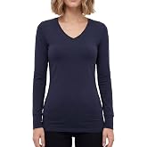 Sexy Basics Women's Cotton Stretch Long Sleeve V- Neck Athletic Tops | Casual &amp; Active Color T Shirts | Multi Packs