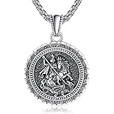 F4DEDAN St George Necklace for Men 925 Sterling Silver Pendant with Stainless Steel Chain - Elegant Jewelry Gift