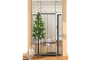 AODBICY 71" Extra Tall Cat Gate 29.5-40.6 Wide Pet gate with Small Cat Door,Pet Gate NO Drilling Pressure Mount Kit for Cats and Dogs Indoor Doorways liveing Room Bedroom-Black