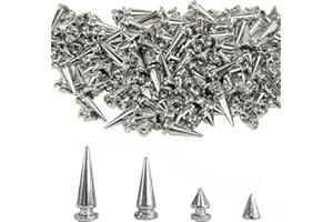 PARAOR 200 Sets Silver Cone Spikes Multiple Sizes Screw Back Studs Punk Rock Bullet Rivets for DIY Clothing Leather Craft