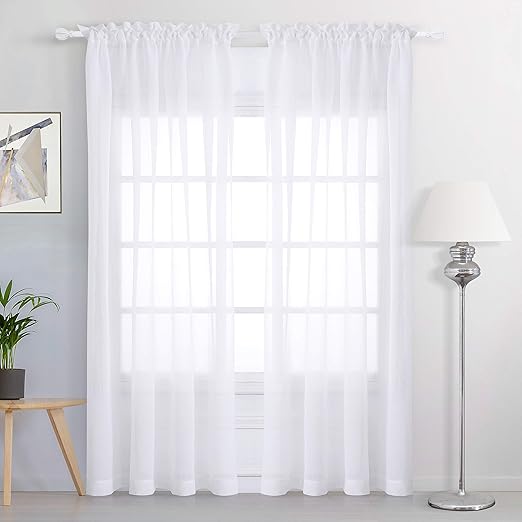 Amazon Com Wontex Faux Linen White Sheer Curtains Rod Pocket