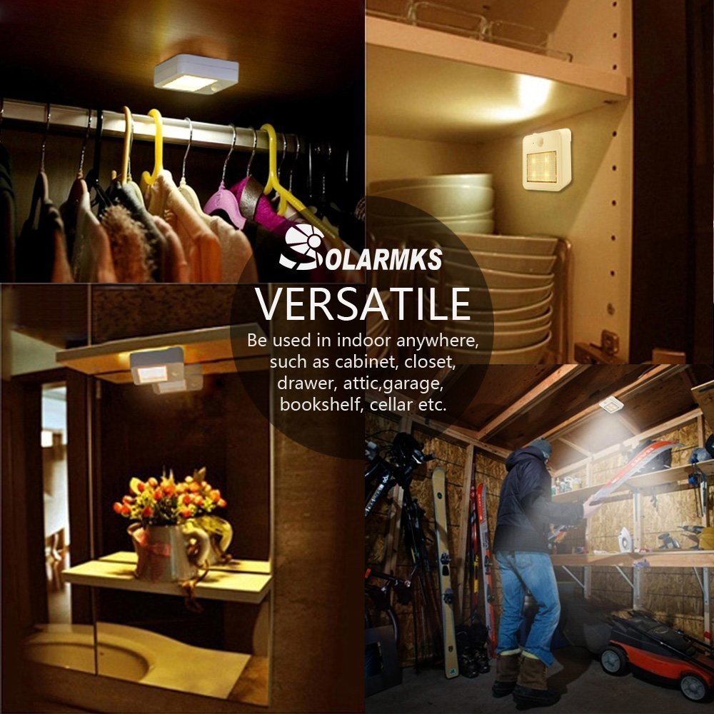 Rechargeable Motion Sensor Lights - Solarmks New Design Cordless Night Light, Safe Lights for Closet, Cabinets, Stair, Attic, Hallway, Warehouse, Garage (White, Pack of 2)