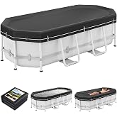 LXKCKJ 10X16 FT Pool Cover for Above Ground Pools, 420D Heavy Duty Oxford | Snug Fit for Oval /Rectangular Pool, 634N Tear-Resistant, Waterproof, Windproof, UPF50+ UV Protection, Cuts 95% Evaporatio