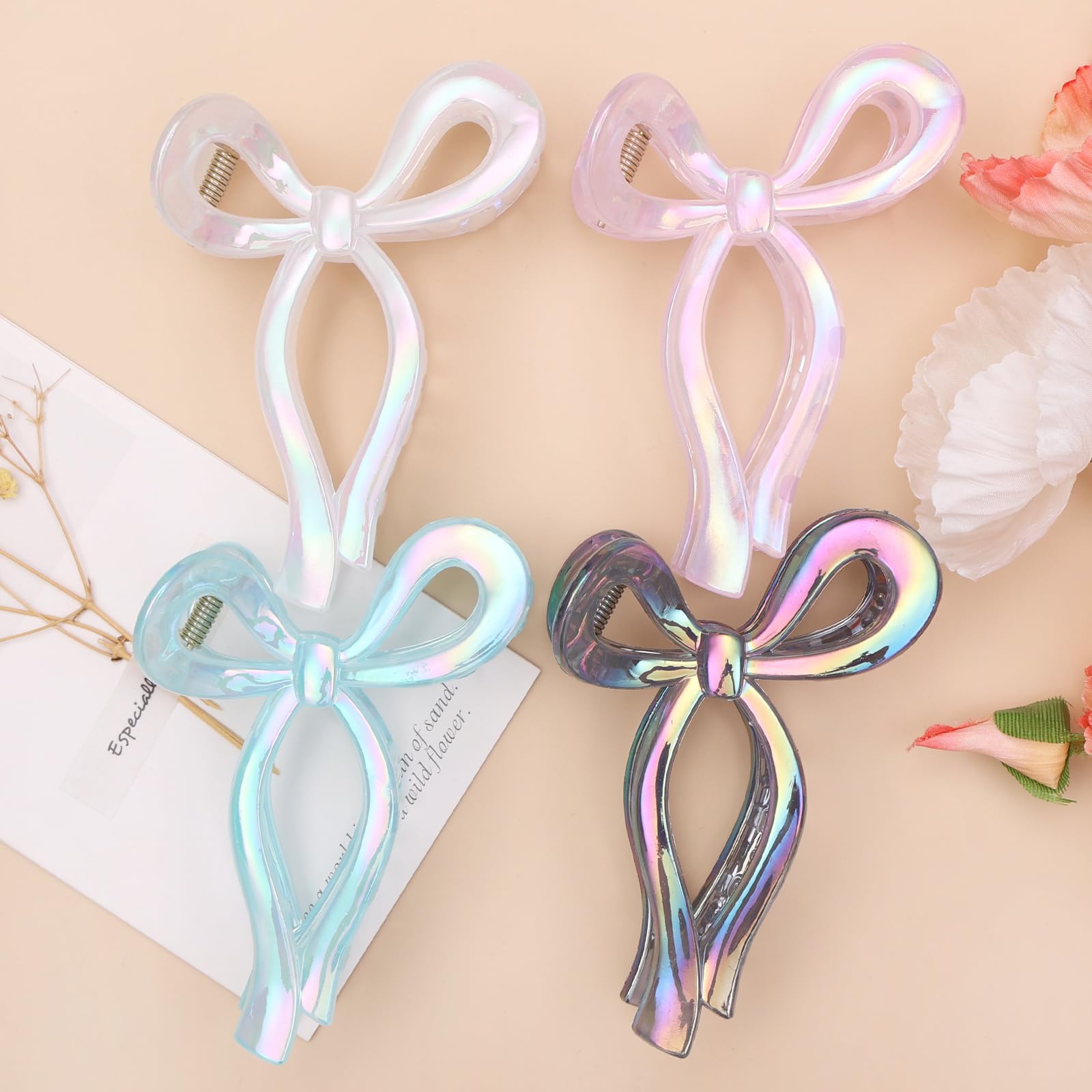 View 1 of 4 Pcs Bow Hair Clips Elegant Hair Claw Butterfly Hair Accessories for Girls Nonslip Butterfly Clips Hair Styling Accessories for Women