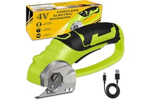 PRATUOR Cordless Electric Scissors, 4V Box Cutter & Cardboard Cutter with Upgrade Blade, LED Light, Safety Lock - Rechargeable Rotary Cutter for Fabric, Leather, Plastic, Crafting, Sewing, Industrial (Green)