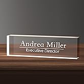 Name Plate for Desk, Office Table Plate Personalized, 8 inch x 2.5 inch Acrylic Desktop Accessories, Office Gifts for Coworkers Boss Teacher, Employee Appreciation Gifts, Professional Desk Name Title, Clear Acrylic, Title Display
