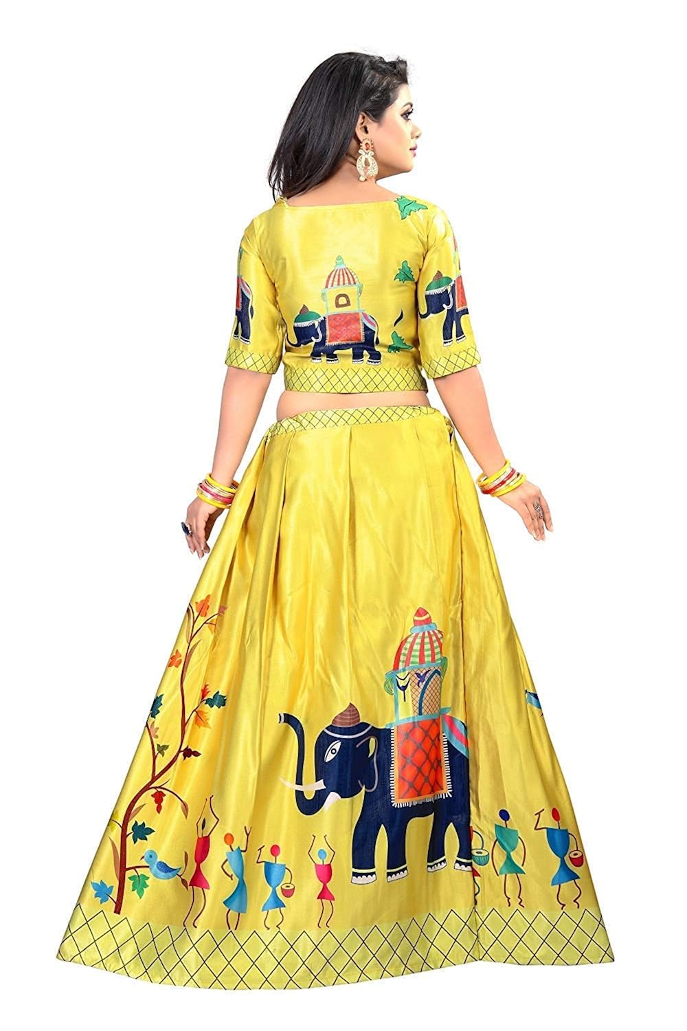 ethnicset women's lehenga choli with dupatta (yellow, free size)
