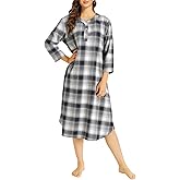Latuza Women's Plaid Flannel Nightgown Warm Cotton Midi Nightgown
