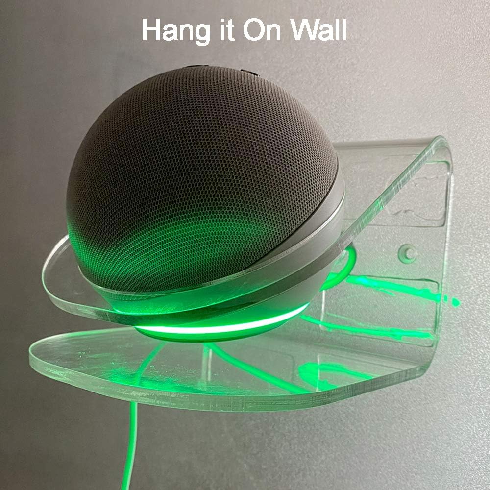 2 in 1 Wall Mount Holder Desktop Stand for Echo Dot 4th Generation,Transparent Acrylic Speaker Wall Shelf Holder Space Saving Bracket for Echo Dot 4 Speaker - Image 3