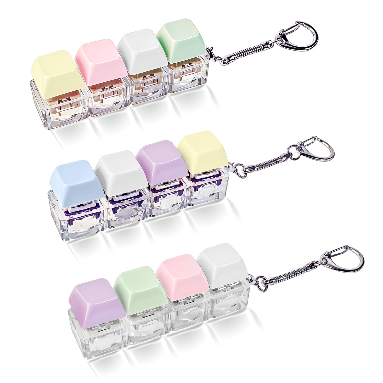 3pcs Keyboard Fidget Toy, 4-Button Keyboard Clicker Fidget Toy with 3 Levels of Sound, Stress Relief Clicky Fidget Toy Finger Keyboard Keychain for Adults Anxiety Relief