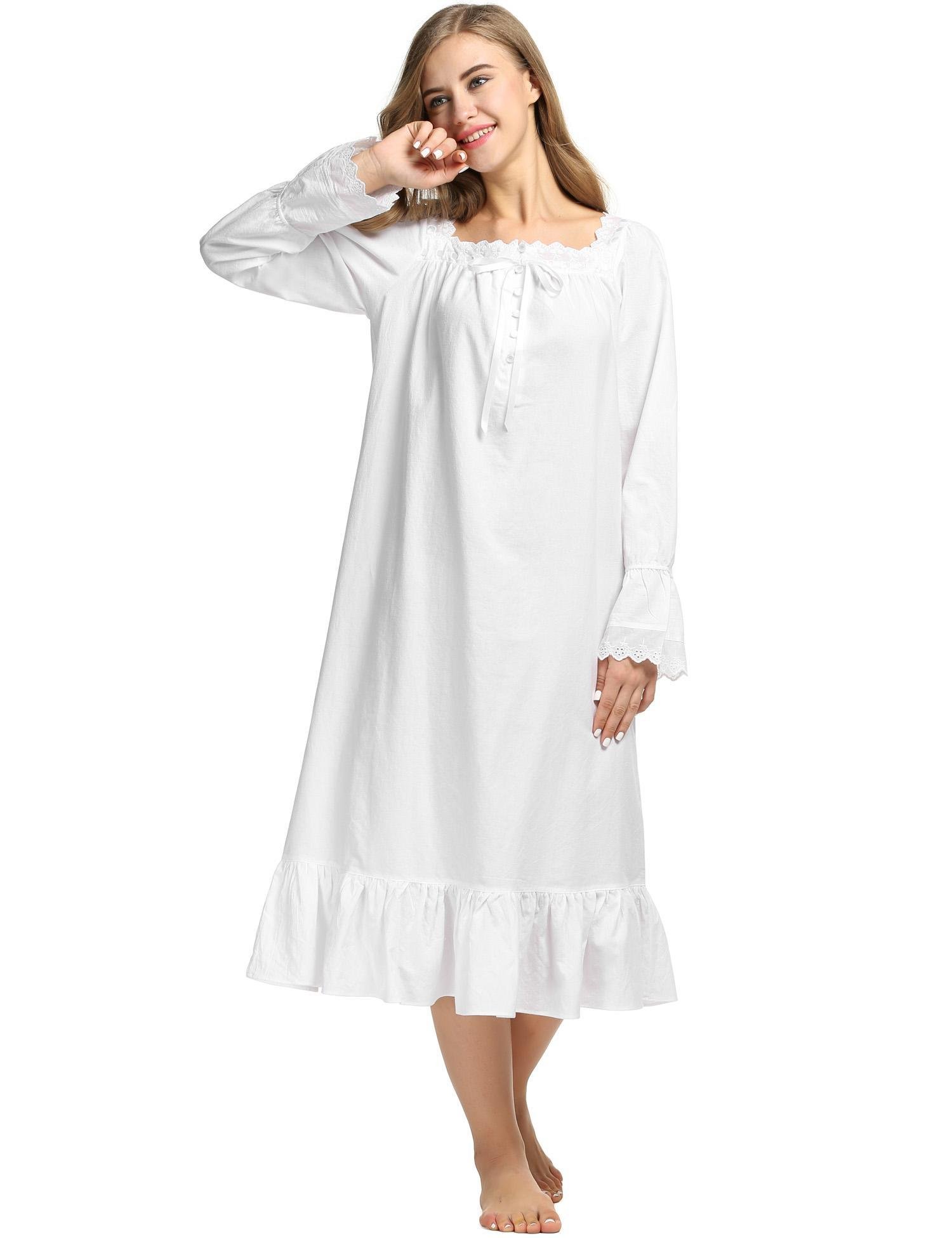 L\'amore Womens Comfy Cotton Nightgown Ladies Victorian Style Sleepwear Gown