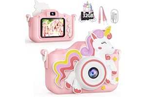 KOKODI Kids Camera Toy Digital Camera for Kids, Birthday Gifts for Girls Age 3-12, 1080P HD Video Camera for Toddler, Unicorn Children Toys for 3 4 5 6 7 8 9 Year Old Girls with 32GB SD Card