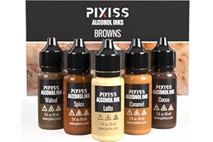 Pixiss Brown Alcohol Ink Set - 5 Shades of Highly Saturated Alcohol Ink for Epoxy Resin Supplies, Yupo Paper, Tumblers, Coasters - Resin Colorant for Epoxy Resin and Resin Art Supplies