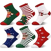 GENTABY Kids Christmas Socks 6 Pairs, Colorful Crew Toddler Socks for Boys Girls 0-9 Years
