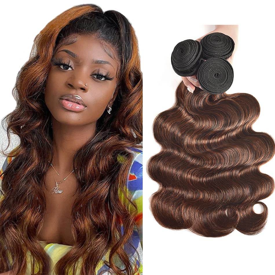 24 26 28 Inch Human Hair Bundles Body Wave 3 Bundles Total 300g Unprocessed Virgin Remy Double Weft Weave Human Hair Extension p4/30 Highlight Brown Color