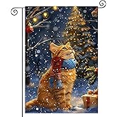 BlissYard Christmas Cat Garden Flag 12x18 Double Sided Vertical Flag Christmas Outdoor Decorative Flags Orange Cat House Flags for Outside Winter Christmass Yard Garden Lawn Banner