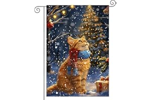 BlissYard Christmas Cat Garden Flag 12x18 Double Sided Vertical Flag Christmas Outdoor Decorative Flags Orange Cat House Flags for Outside Winter Christmass Yard Garden Lawn Banner