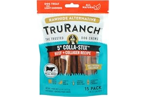 TRURANCH Collagen Sticks - 5" Collagen Sticks for Dogs - Long Lasting Healthy Joint Support Dog Treat - Rawhide Alternative - Skin & Coat Health - Made with Real Beef, 1 Bag, 15 Count