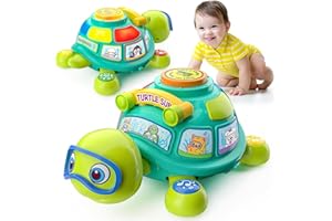 BQU Educational Baby Toys 6-12 Month, Musical Crawling Turtle, Infant Toys for 6 7 8 9 10 Month Old Boy Girl, Christmas Bilingual Baby Gifts for 3-6-9-12 Months