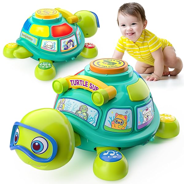 EDUCATIONAL BABY TOYS 6-12 MONTH, MUSICAL CRAWLING TURTLE, INFANT TOYS FOR 6 7 8 9 10 MONTH OLD BOY GIRL, CHRISTMAS BILINGUAL BABY GIFTS FOR 3-6-9-12 MONTHS