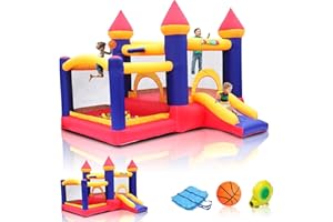 JOYMOR Inflatable Bounce House for Kids with Ball Pit, Inflatable Bouncing Castle Play Center w/Air Blower Pump, Jump'n Slide Bouncer for Indoor and Outdoor