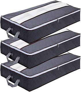 GoMaihe Unterbett Aufbewahrungstasche 90L, Unterbettkommode Vliesstoff Faltbare, Kleideraufbewahrung mit Langlebige Reißverschluss und Griff für Bettdecken, Kissen, Kleidung, Decken, Grau, 3 Stück