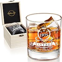 LIGHTEN LIFE 50th Birthday Gifts for Men 12 oz,1975 Whiskey Glass in Valued Wooden Box,50th Birthday Bourbon Glass for 50 Yea