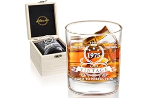 LIGHTEN LIFE 50th Birthday Gifts for Men 12 oz,1975 Whiskey Glass in Valued Wooden Box,50th Birthday Bourbon Glass for 50 Yea