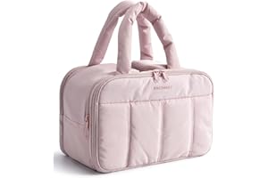 BAGSMART Travel Toiletry Bag, Puffy Large Toiletry Bag for Women, Lightweight Cosmetic Makeup Bag Organizer with Handle for Traveling, Accessories, Essentials, Toiletries (Pink)