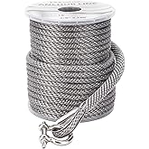 MARINE SYSTEM Made 3/8 Inch 100FT 150FT Premium Solid Braid MFP Grey Anchor Line Braided Anchor Rope/Line with Stainless Steel Thimble and Shackle (3/8" x 100' Grey)