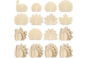 COCHIE DIY 3D Turkey Thanksgiving Wood Crafts to Paint for Kids Adults, Paintable Unfinished Wooden Slices for Craft, Fall Cutouts Ornaments for Painting Decorations 24 PCS Formed Into 6 Turkeys