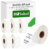 Molabel Address & Barcode Labels Compatible with DYMO 30252 (1-1/8" x 3-1/2") [6 Rolls/2100 Labels] Compatible with DYMO Labelwriter 450, 4XL & Zebra Desktop Printers