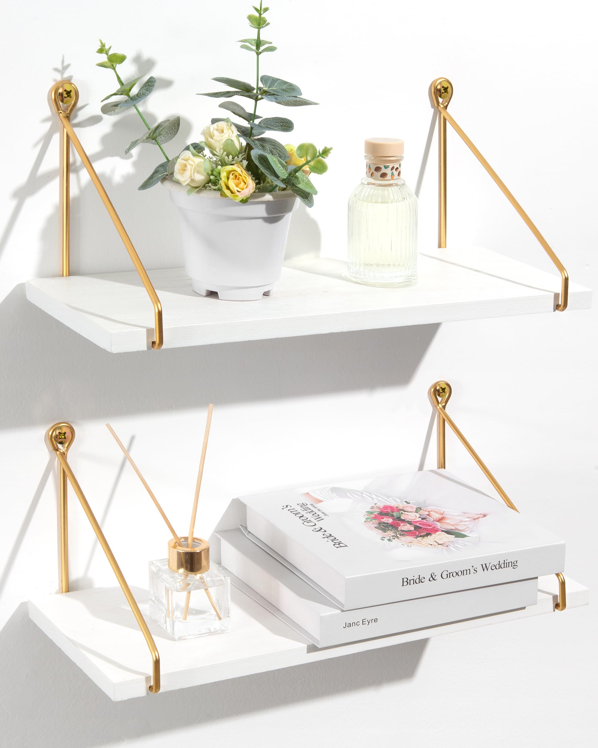 SUMGAR White Floating Shelves for Wall Mounted Shelf for Bathroom Bedroom Living Room Kitchen Office Toilet Organiser Set of 2 Plant Book Storage and Display Unit Home Decor Wooden Shelves, 40cm