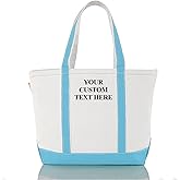 CB STATION Medium Classic Personalized Monogram Canvas Tote Bag for Women – Customized Gift for Birthday, Wedding | 18oz canvas, Top Zipper Closure, Supports up to 15 lb