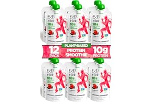 Fuel for Fire VEGAN Protein Smoothie Pouch - Chocolate Strawberry (12-Pk) | Healthy Snack & Recovery | No Sugar Added, Dietitian Approved | Plant Based Functional Fruit Smoothies (4.5oz pouches)