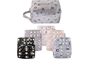 CoolaPeach Baby Cloth Diapers Washable Reusable Diapers for Baby Boys, One Size Adjustable Pocket Nappy Covers 5 Pack+ 5pcs Microfiber Inserts+ One Waterproof Bag