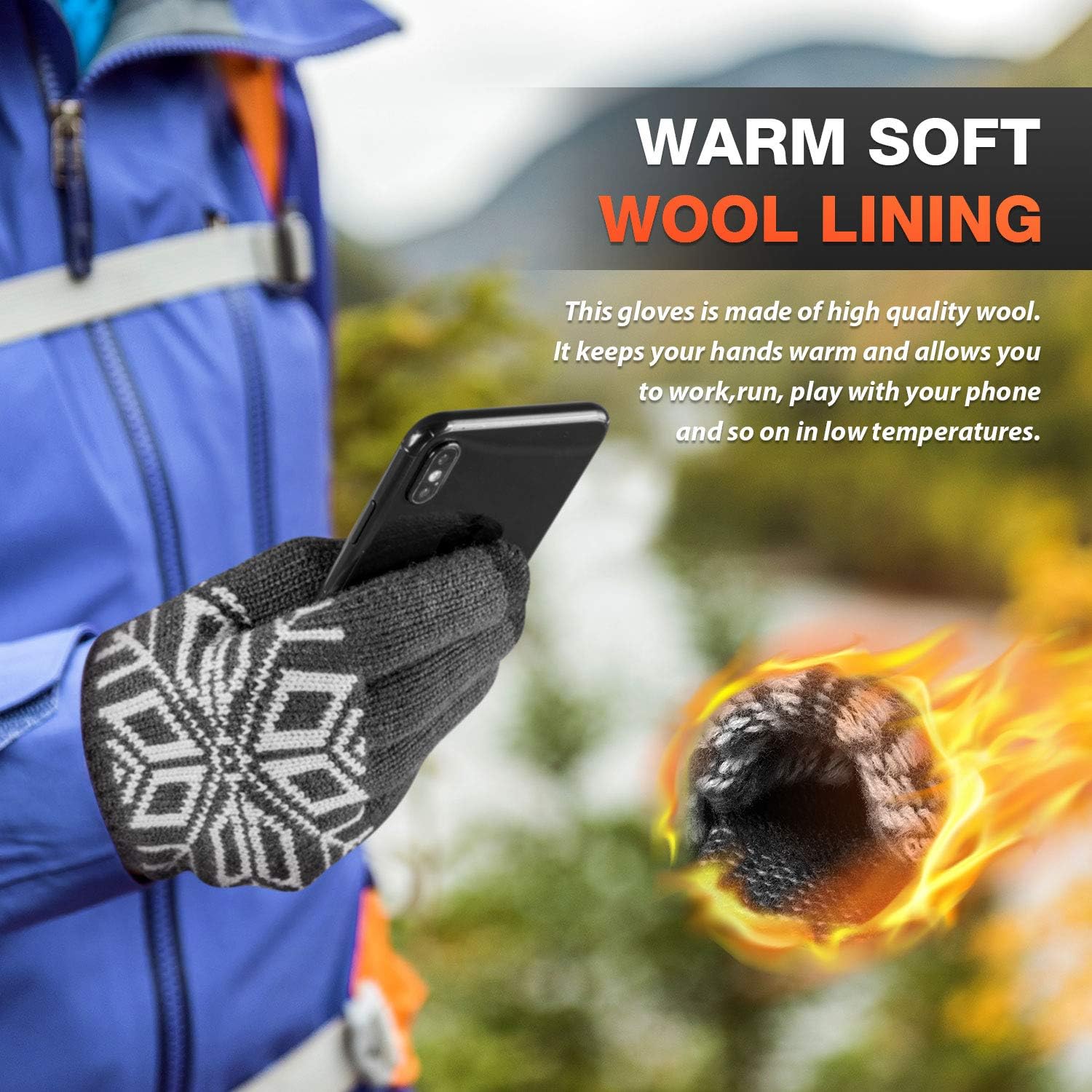 Pvendor Winter Gloves Touch Screen Warm Knit Gloves, Soft Wool Lining Elastic Cuff, Anti-Slip Rubber Design Warm Gloves for Men Women : Clothing
