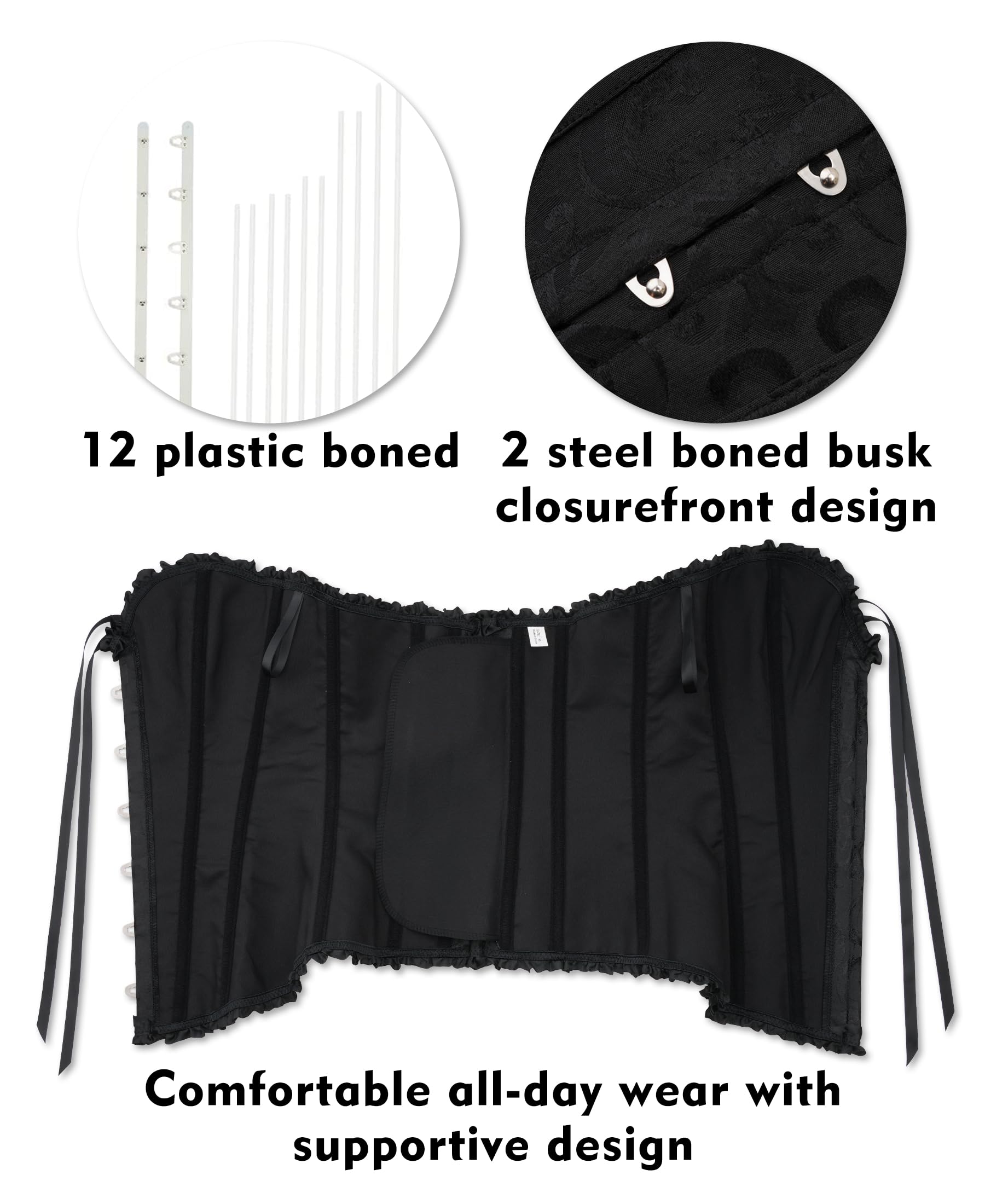 SZIVYSHI Corset Tops for Women, Bustier Shapewear Lingerie, Lace Waist Push Up Bodysuit