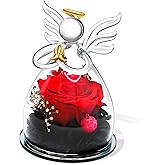 SITUMEIZI Valentines Day Rose Gifts for Her,Birthday Gifts for Women Mom,Preserved Rose in Glass Angel Figurine,Angel Mothers Day Rose Gift for Mom Grandma,Red Gifts Flowers Anniversary Valentines