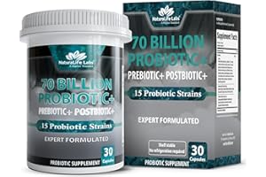 NaturaLife Labs Probiotics 70 Billion CFU – 15 Strains with Organic Prebiotic & Postbiotic – 3-in-1 Formula – 30 Vegan Capsules