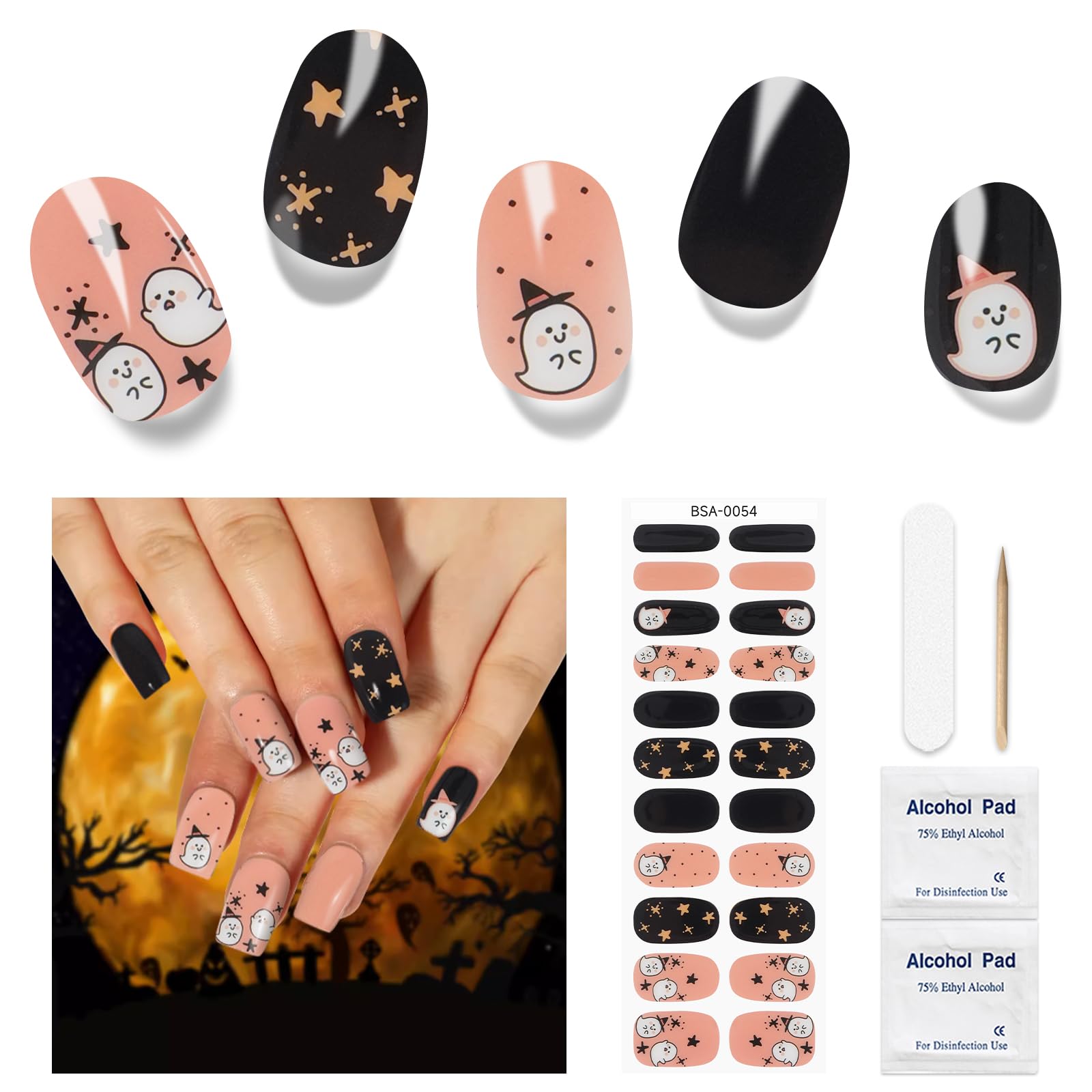 DUKASOU Semi-Cured Gel Nail Strips, 22 Pieces Real Nail Polish Stickers, Gel Nail Stickers, Decals, Long-Lasting Nail Polish Strips for Women and Girls（Cartoon）