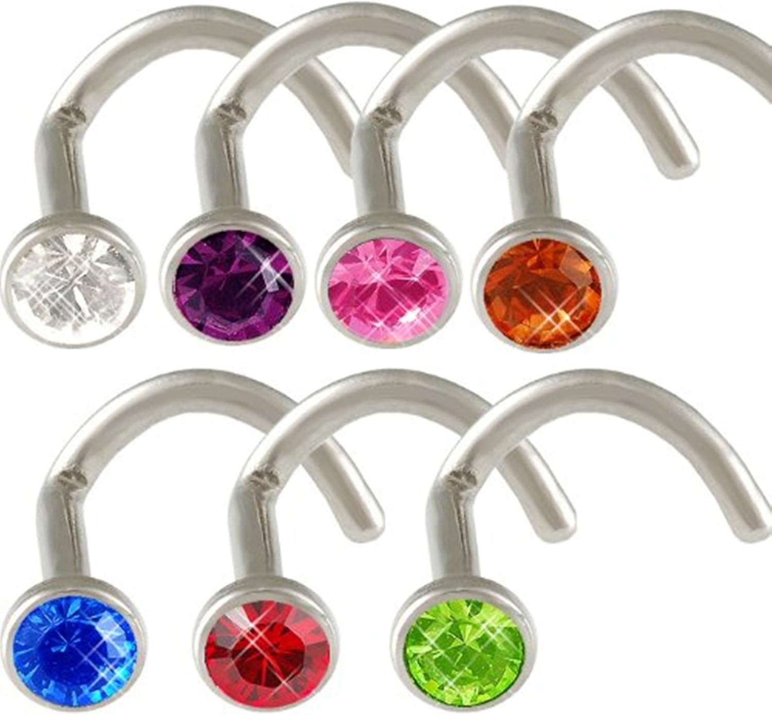 Body Jewellery 10 x Titanium Steel Nose Studs Rings Rhinestone Crystal