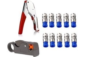 Gaobige Coax Cable Crimper Tool Kit, rg6 rg59 Coaxial Compression Tool, Wire Stripper, 10pcs RG6 F Connectors
