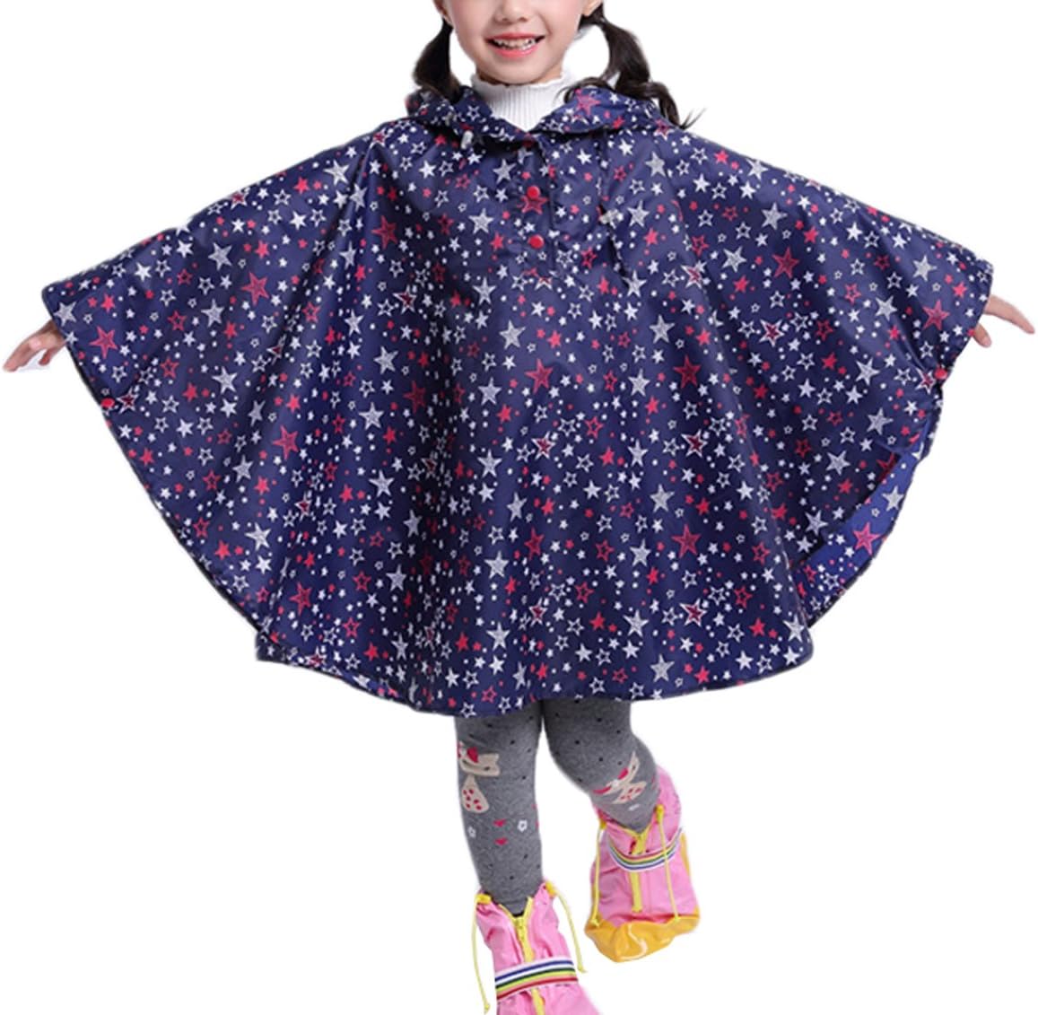 Comfysail Kids Star Hooded Rain Poncho Coat Waterproof Raincoat with Easy Carry Pouch Boys Girls